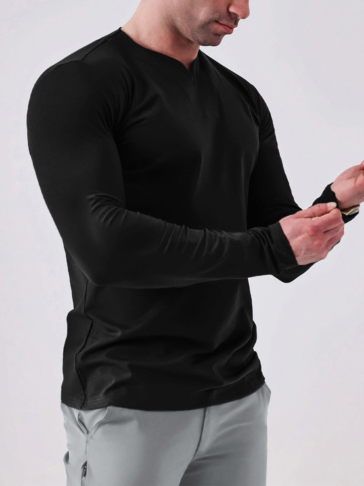 M's Society V-neck Cotton Long Sleeve Shirt