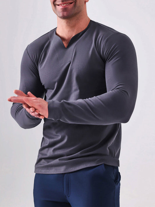 M's Society V-neck Cotton Long Sleeve Shirt