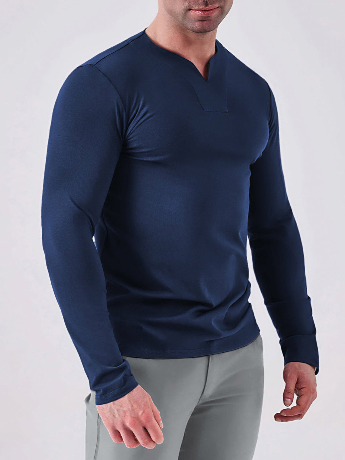 M's Society V-neck Cotton Long Sleeve Shirt
