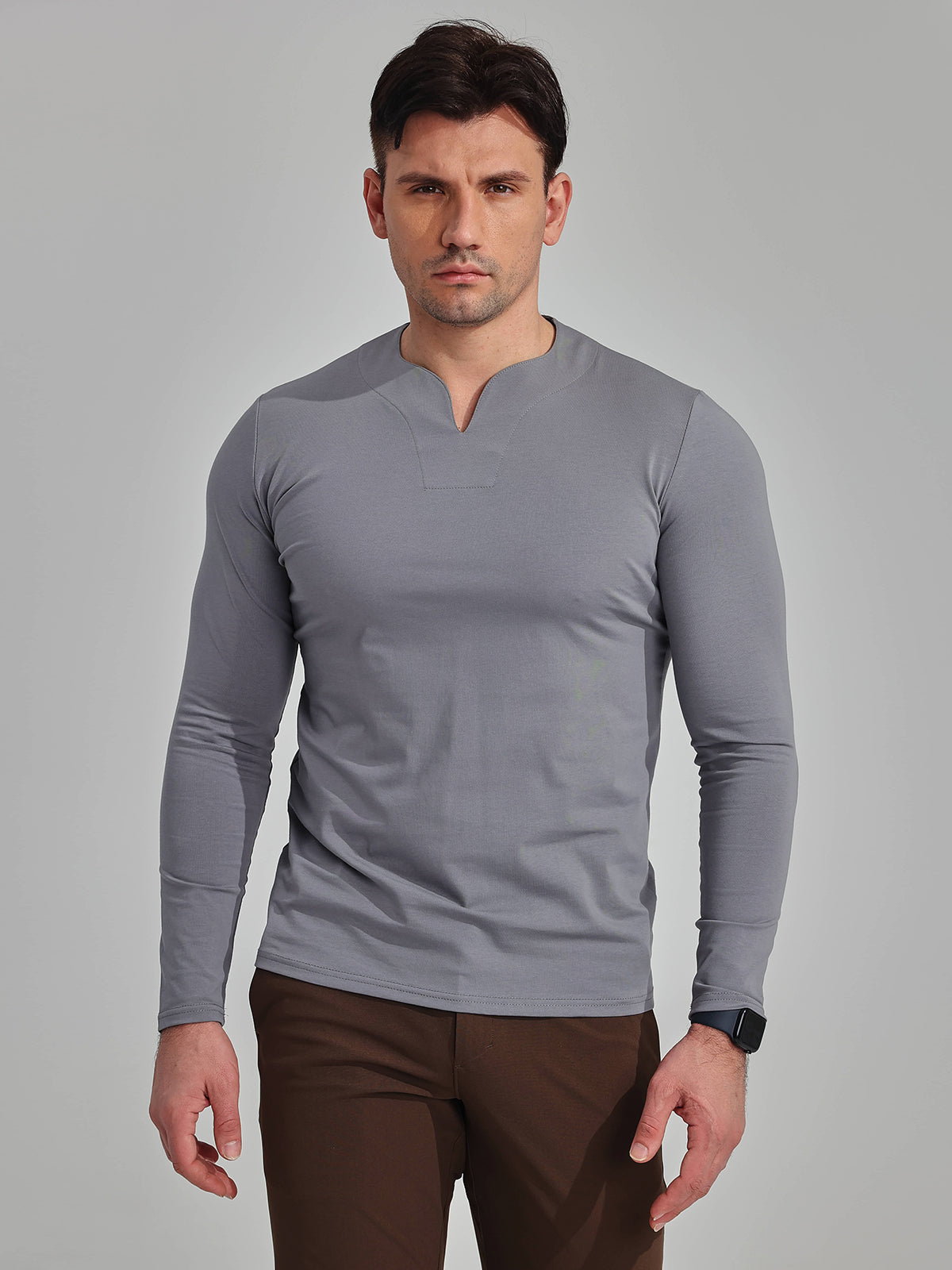 M's Society V-neck Cotton Long Sleeve Shirt